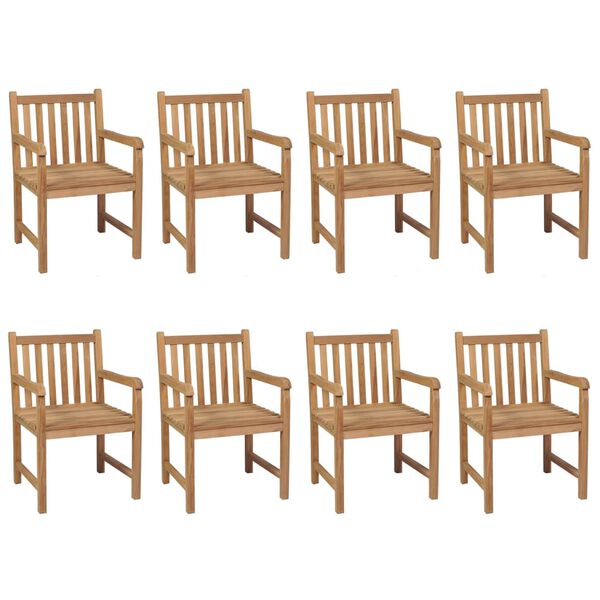 vidaXL Patio Chairs 8 pcs with Gray Cushions Solid Teak Wood