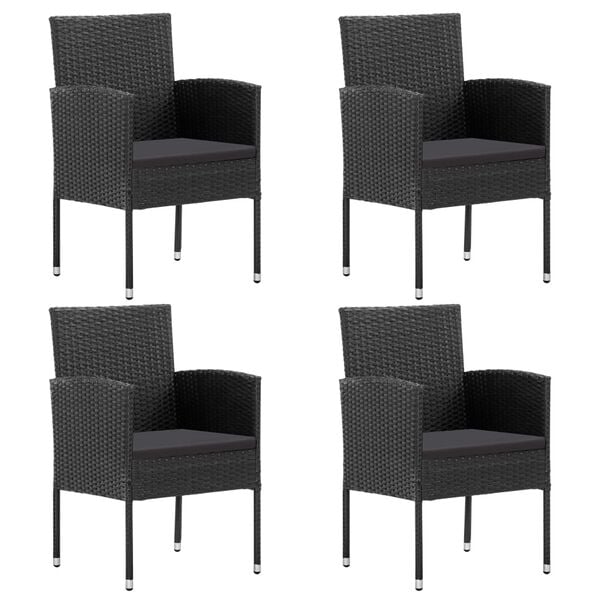 vidaXL Garden Chair Set of 4 Black PE rattan, steel Durable