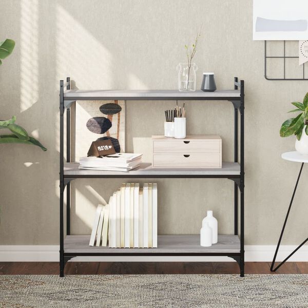 vidaXL Bookcase Gray Sonoma Engineered Wood, Metal Medium