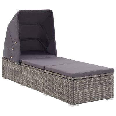 vidaXL Sun Lounger with Canopy and Cushion Poly Rattan Gray