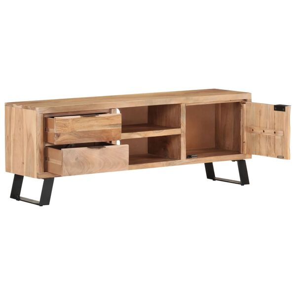 vidaXL TV Cabinet Natural wood Solid Acacia wood, Powder-Coated Steel