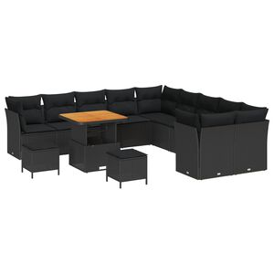 vidaXL Garden Sofa Set Height-Adjustable 13 pcs Black Poly Rattan
