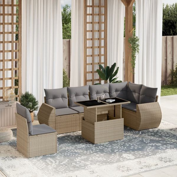 vidaXL Garden Sofa Set Beige PE Rattan 7-Piece Set Modular