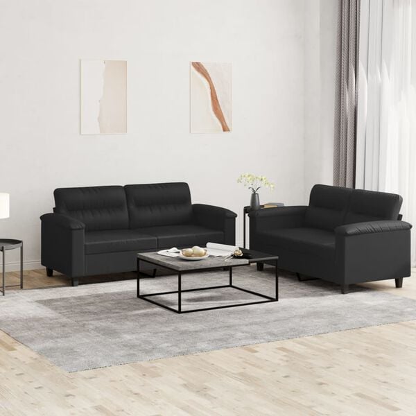 vidaXL Sofa Set Black Faux leather, metal, textilene, plywood