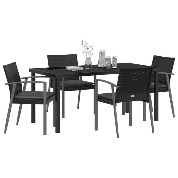 vidaXL Garden Dining Set 5 pcs Black Poly rattan