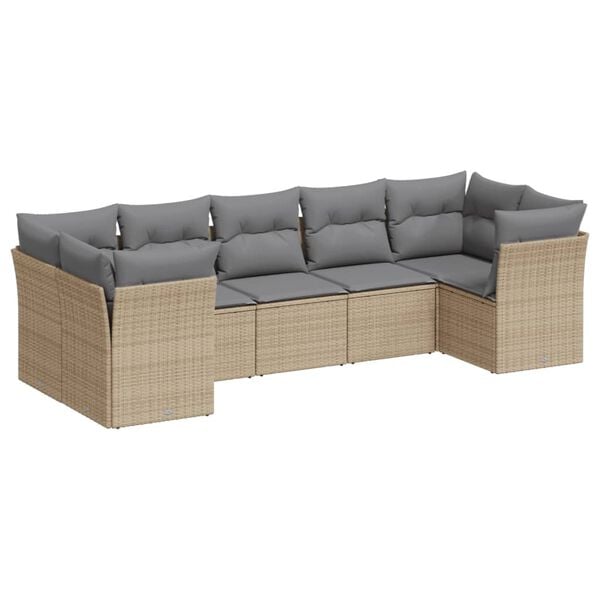 vidaXL Garden Sofa Set Beige, Light Grey PE Rattan, Powder-Coated Steel