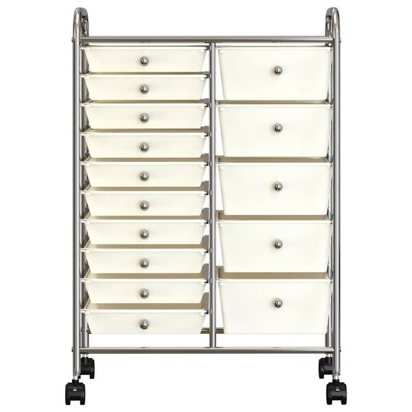 vidaXL XXL 15-Drawer Mobile Storage Trolley White Plastic