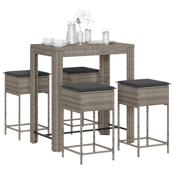 vidaXL Garden Bar Set Grey PE rattan, Powder-Coated Steel
