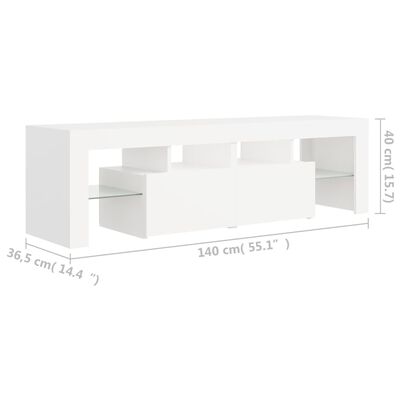 vidaXL TV Stand with LED Lights White 55.1"x14.4"x15.7"