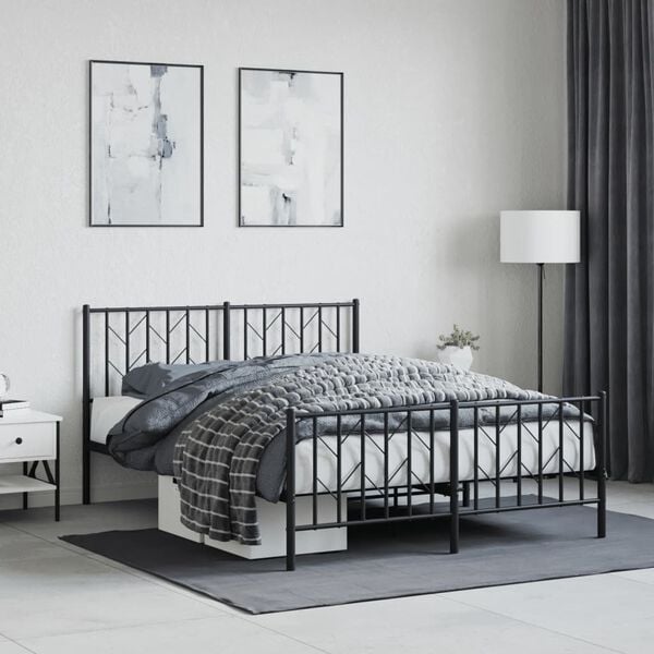 vidaXL Bed Frame Black Steel 53.1x74.8 in Double Bed Frame Rectangular