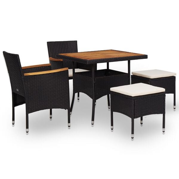 vidaXL Dining Set Black and Brown PE Rattan Large Removable Covers