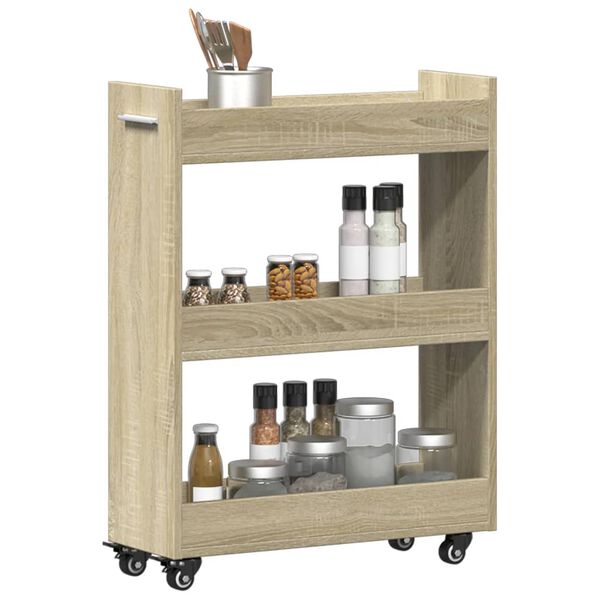 vidaXL Cabinet with Wheels Sonoma Oak 23.6"x8.7"x31.1" Engineered Wood