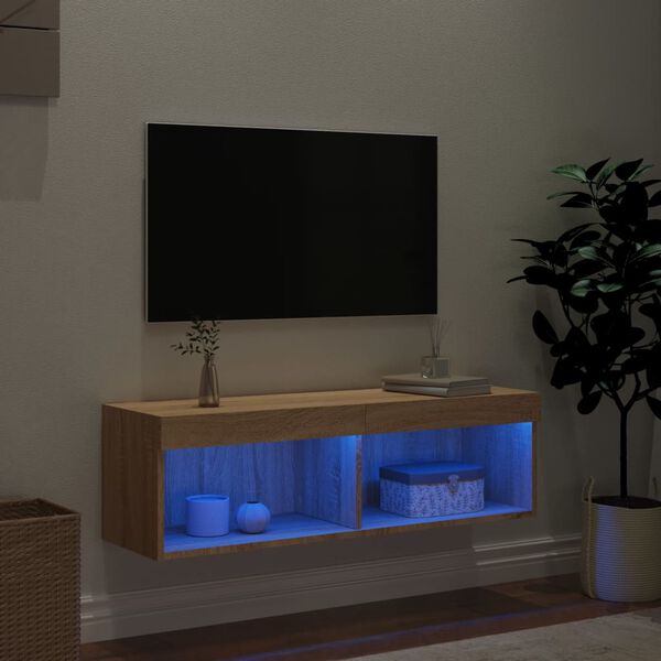 vidaXL TV Stand with LED Lights Sonoma Oak 39.4"x11.8"x11.8"