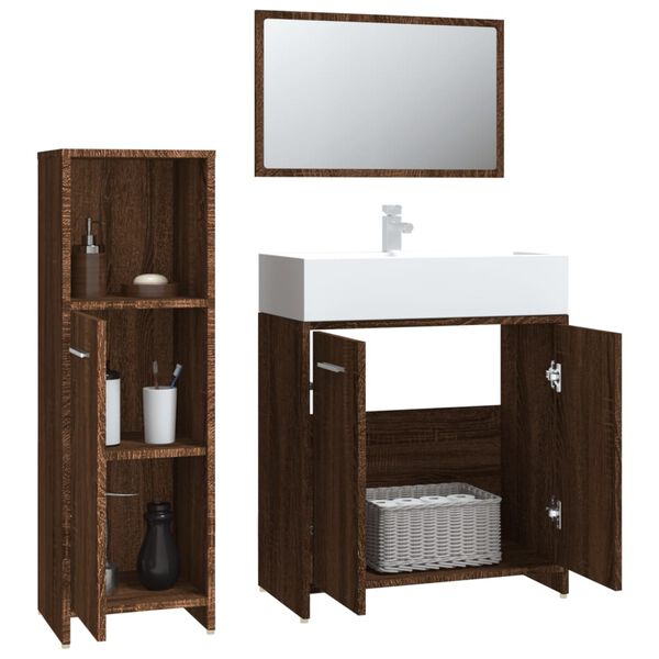 vidaXL Bathroom Furniture Set Brown Oak Engineered Wood Compact