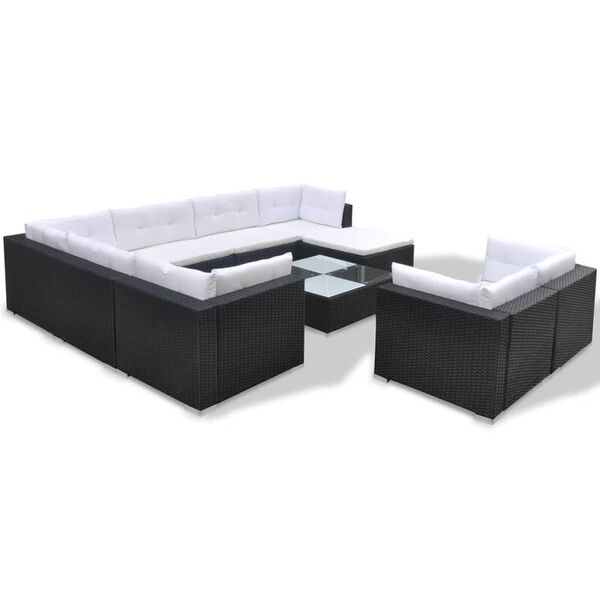 vidaXL Outdoor Furniture Set Black, Cream White PE Rattan, Steel, Polyester