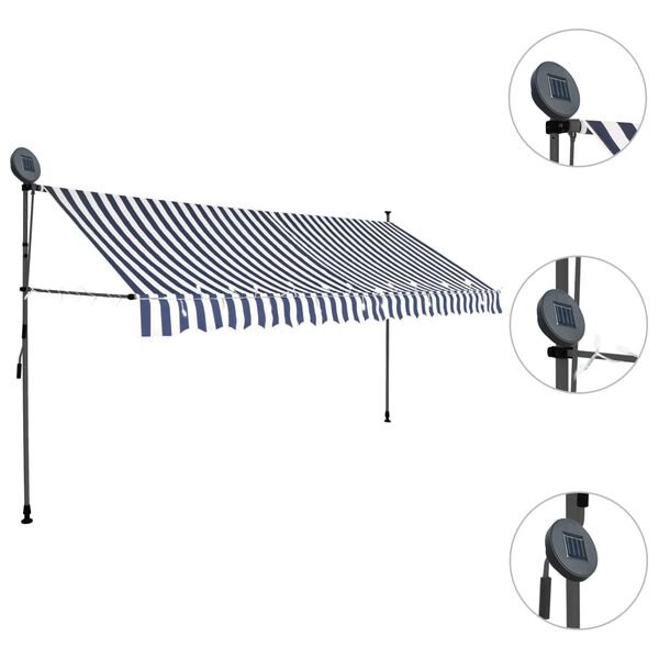 vidaXL Retractable Awning Blue and white Polyester with PU coating, Steel