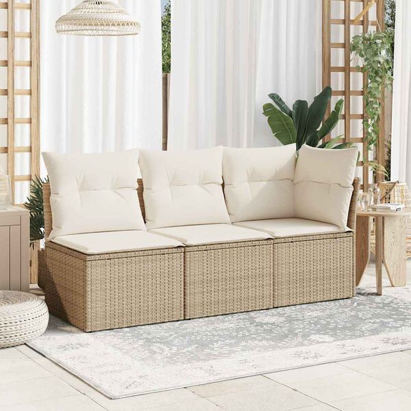vidaXL Garden Sofa Beige Poly Rattan, Powder-Coated Steel, Polyester