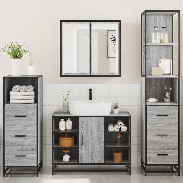 vidaXL Bathroom Furniture Set Grey Sonoma Engineered wood, metal Large