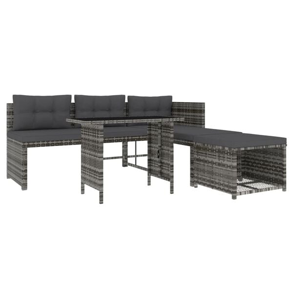 vidaXL Patio Dining Set Set of 4 Grey PE rattan Large Patio Dining Set