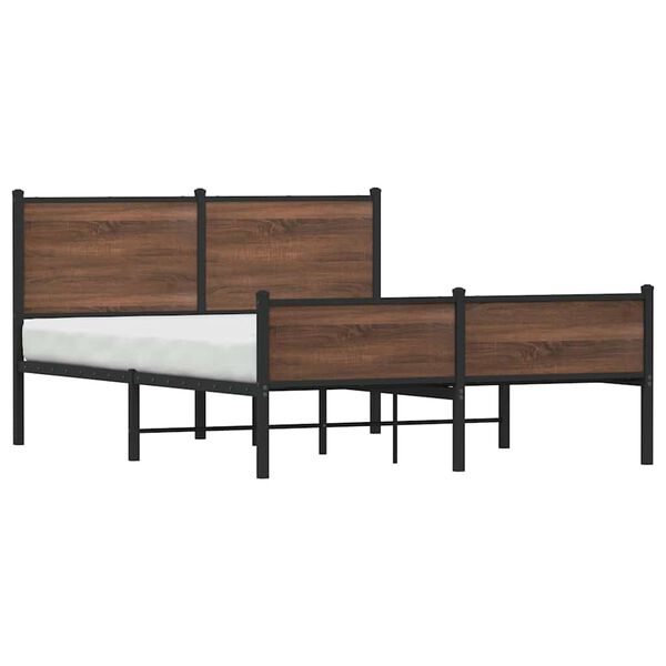 vidaXL Bed Frame Brown Oak Steel, Engineered Wood Double bed size