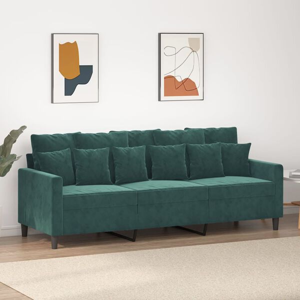 vidaXL 3-seater Sofa Dark Green Velvet (100% polyester), metal, textilene