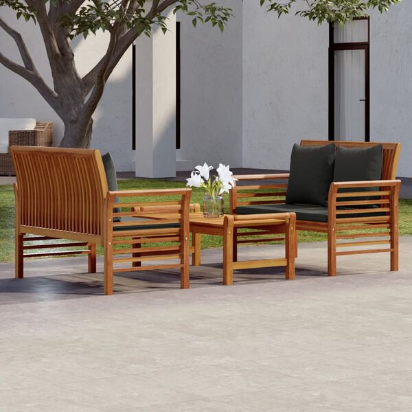 vidaXL Garden Lounge Set Dark grey, Wood Solid acacia wood, 100% polyester