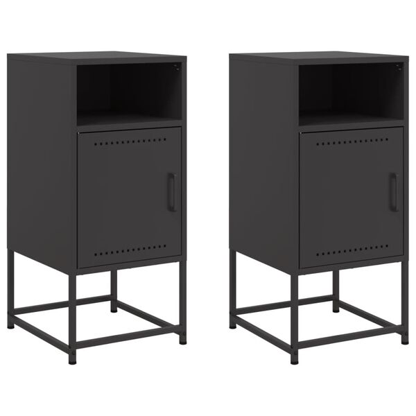 vidaXL Bedside Cabinet Set of 2 Black Steel Standard Bedside Cabinet