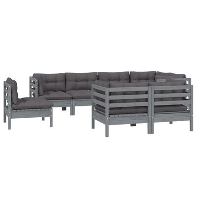 vidaXL 8 Piece Patio Lounge Set with Cushions Gray Solid Pinewood