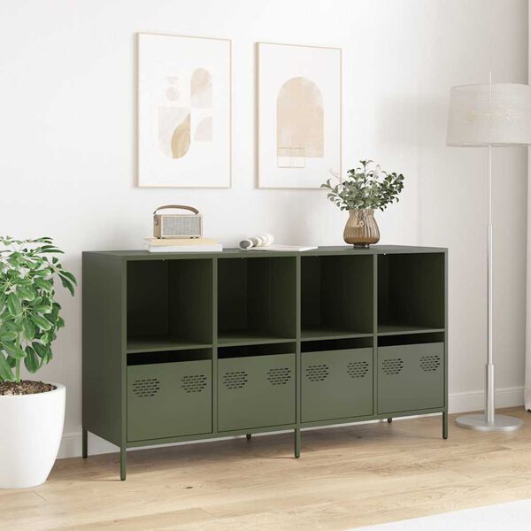 vidaXL Sideboard Olive Green Cold-Rolled Steel 53.1 x 15.4 x 28.9 in