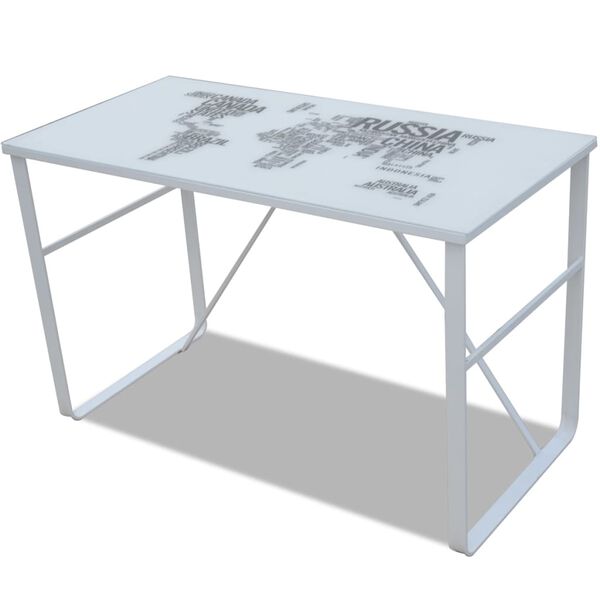 vidaXL Desk White Tempered glass, Iron 47.2 x 23.6 x 29.5 in Pattern