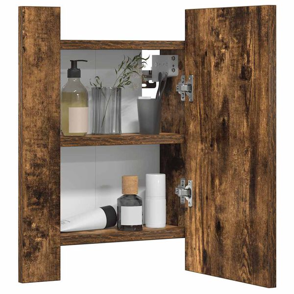 vidaXL LED Mirror Cabinet Smoked Oak Engineered Wood Medium