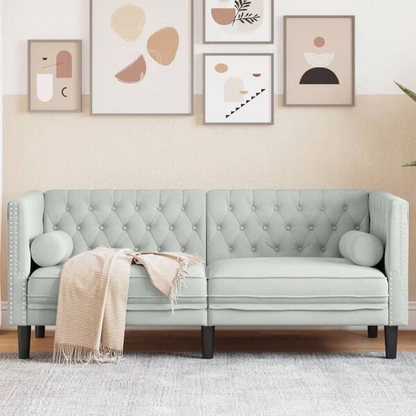 vidaXL Chesterfield Sofa with Bolsters 2-Seater Light Gray Velvet