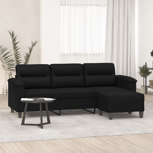 vidaXL 3-Seater Sofa with Footstool Black 70.9" Microfiber Fabric