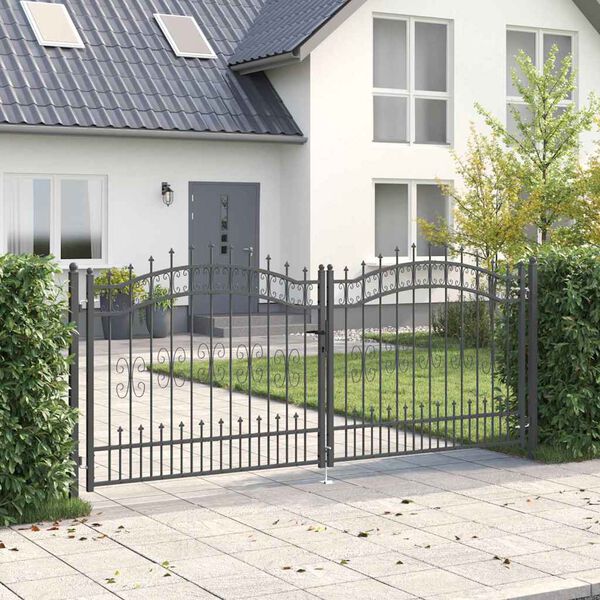 vidaXL Fence Gate with Spear Top Black 120.1"x 49.2" Powder-coated Steel