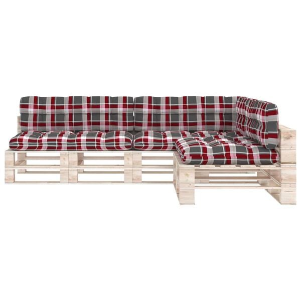 vidaXL Sofa Cushion Set of 7 Red Check Pattern 100% Polyester