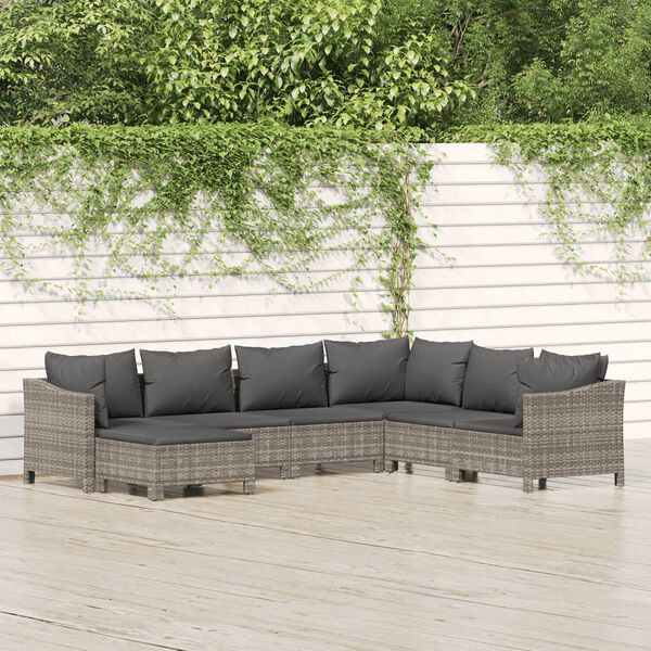 vidaXL Garden Lounge Set Grey PE rattan 7 Piece Set Modular