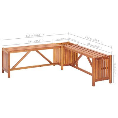 vidaXL Patio Corner Bench with Planter 46"x46"x15.7" Solid Acacia Wood