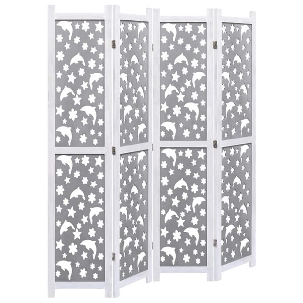vidaXL 4-Panel Room Divider Gray 55.1"x65" Solid Wood