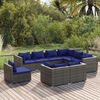 vidaXL Garden Lounge Set Grey PE rattan, powder-coated steel, plastic