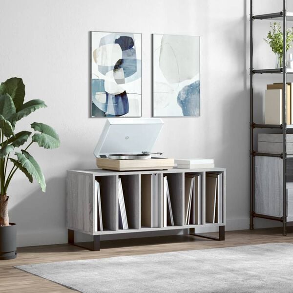 vidaXL Record Cabinet Grey Sonoma Engineered wood, Iron