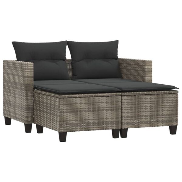 vidaXL Garden Sofa Gray PE Rattan 2-Seater UV-resistant materials