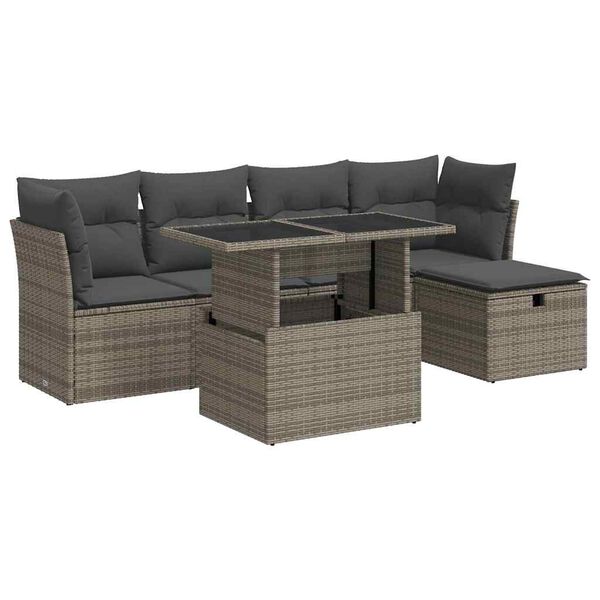 vidaXL Garden Sofa Set Grey PE Rattan Large Removable Covers