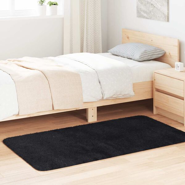 vidaXL Shaggy Rug Black 100% Polyester 31.5 x 59.1 in Foldable