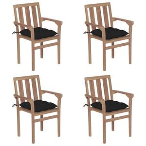 vidaXL Stackable Patio Chairs with Cushions 4 pcs Solid Teak Wood