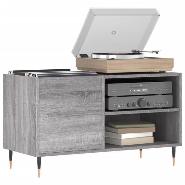 vidaXL Record Cabinet Grey Sonoma Engineered Wood, Iron Medium