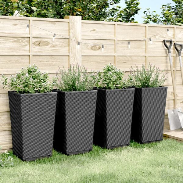vidaXL Garden Planter Set of 4 Black Polypropylene Medium Durable