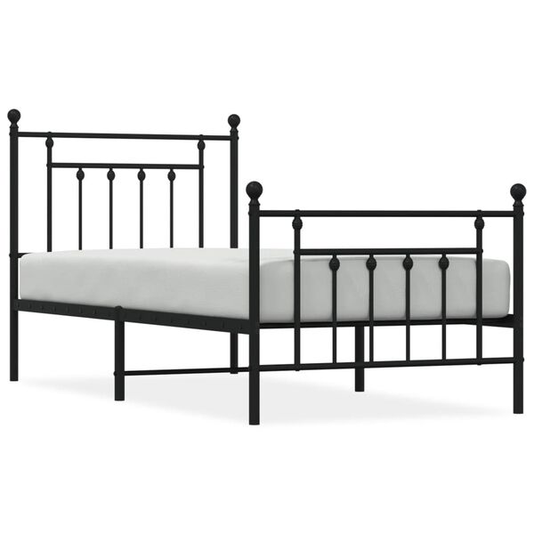 vidaXL Bed Frame Black Powder-Coated Steel Twin Bed Frame Rectangular