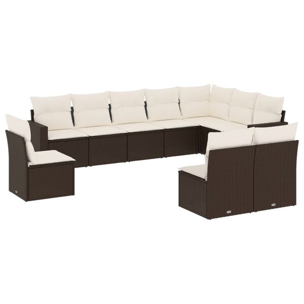 vidaXL Garden Sofa Set Brown with Cream White Cushions