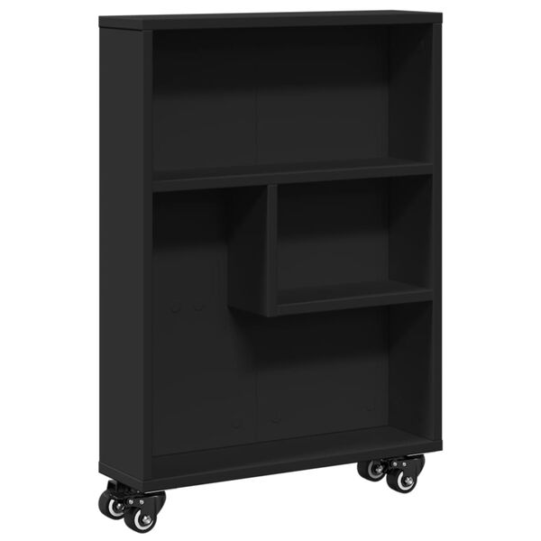 vidaXL Narrow Storage Trolley Black 18.9x5.1x26.8" Engineered Wood