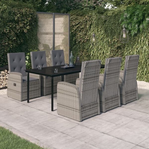 vidaXL Garden Dining Set Grey PE Rattan Large Height-Adjustable